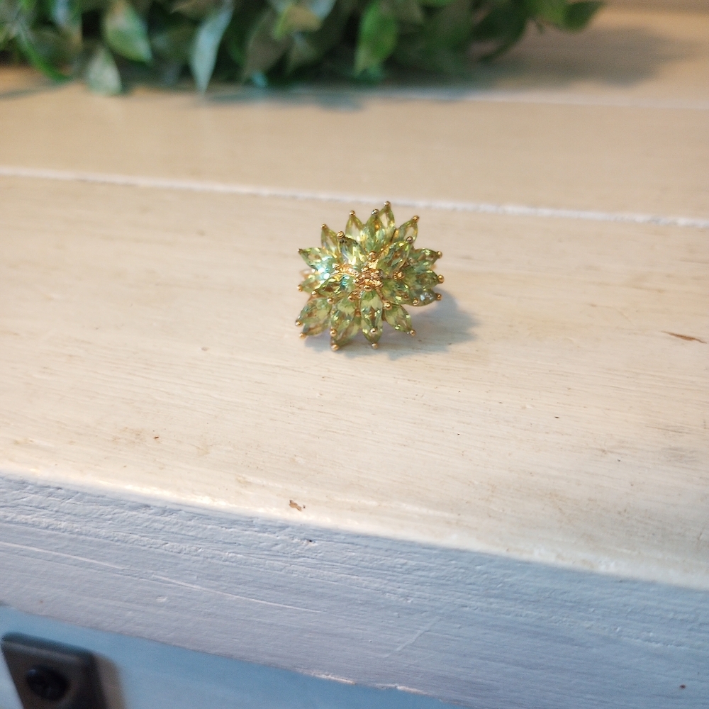 Vintage Peridot Cluster Ring Ross Simmons 18k Gold Over 925 Sterling Silver 7.5